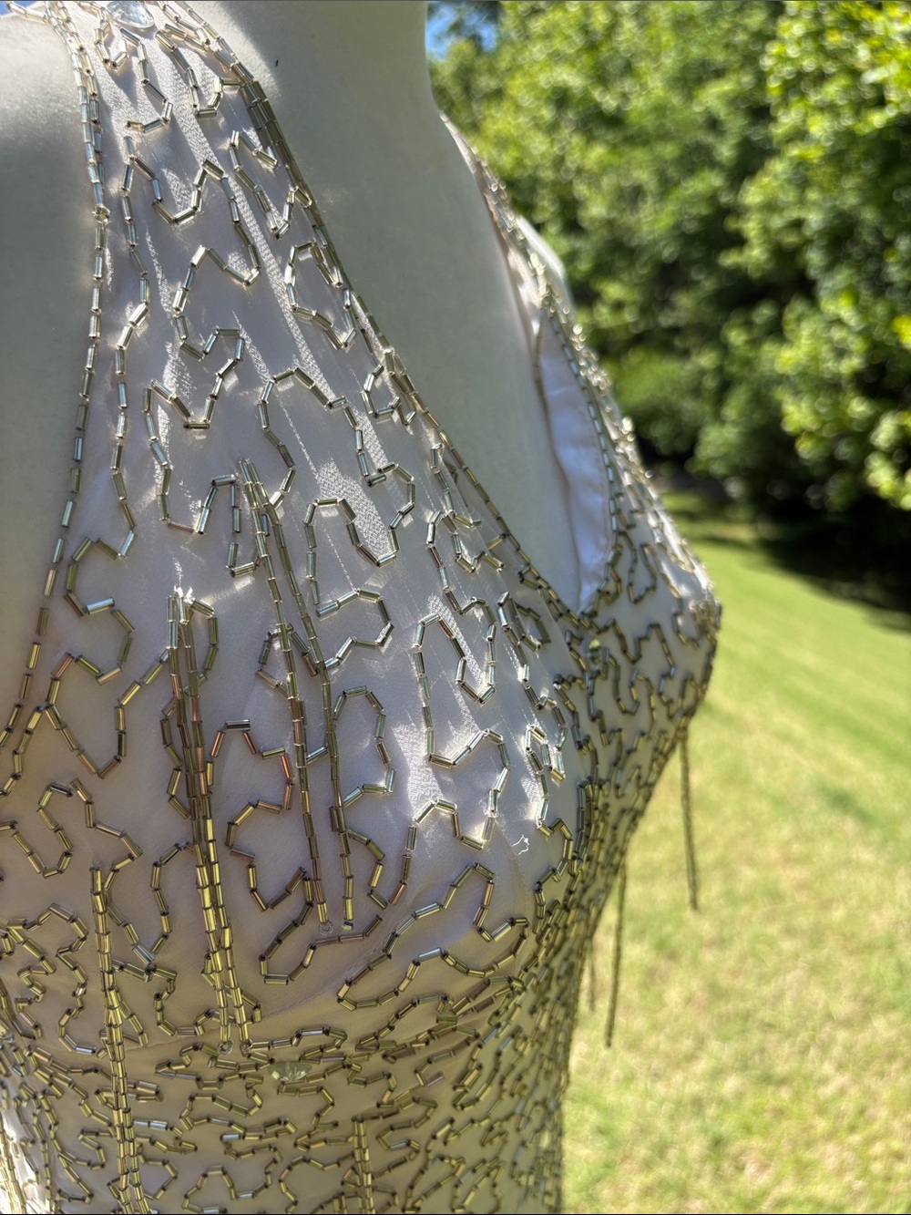 Vintage White Silk Beaded Halter Cocktail Dress Size 6 - Picture 8 of 15